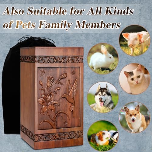 Handcrafted Wooden Cremation Urn with Hummingbird Design