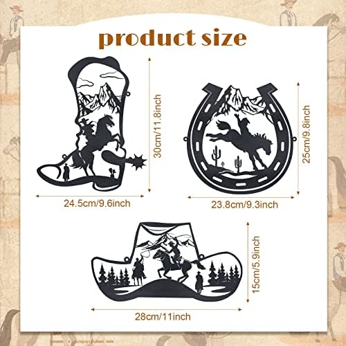 Pinkunn 3 Pcs 98 Inch Metal Wall Decor Cowboy Art