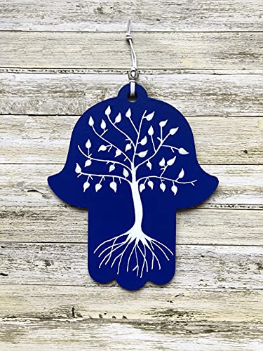 Tree of Life Hamsa Mezuzah Gift Set Dark Blue
