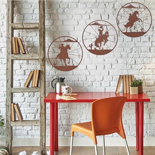 QZGXDECO 98 Inch Western Cowboy Wall Art Decor 3PCS Rust