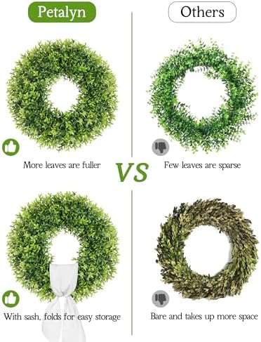 22 Inch Artificial Boxwood Wreath with Sash for Front Door