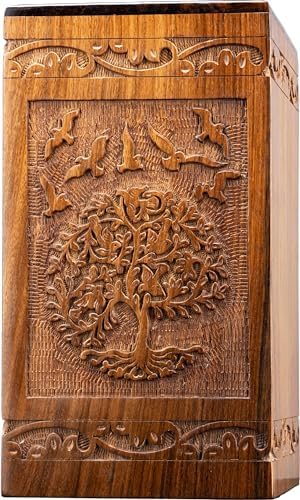 Tree of Life Wooden Cremation Urn Box for Human and Pet Ashes