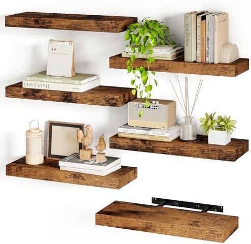 Fixwal 158 In Floating Shelves Set of 6 Rustic Brown