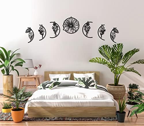 Moon Flower Metal Art Wall Sculpture Black