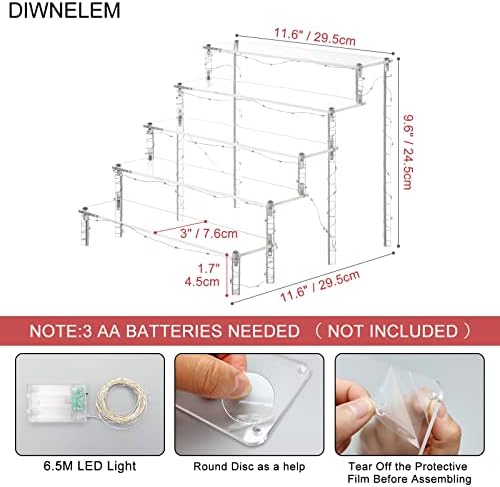 DIWNELEM 5 Tier Acrylic Display Riser with Pink LED Light