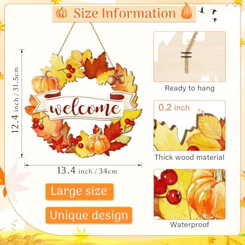 Fall Wood Wreath Front Door Sign Decor