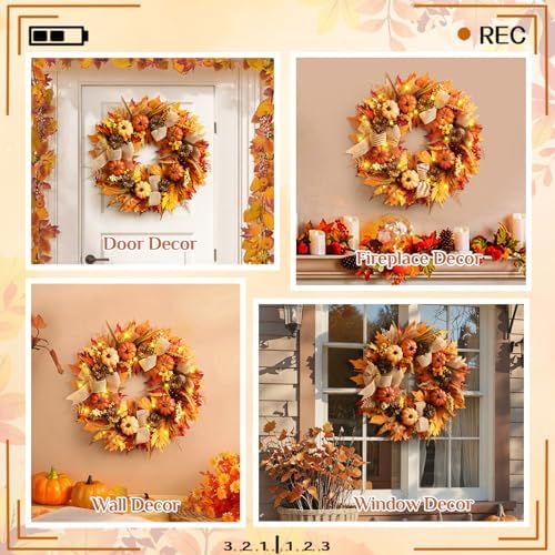 Yastouay 20 Inch Fall Wreath for Front Door