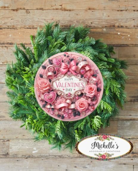 Victorian Valentines Day Pink Round Metal Wall Art Sign Door Hanger