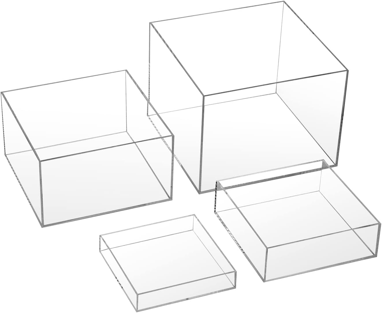 Clear Acrylic Cube Display Box 4 Pcs Risers Stands