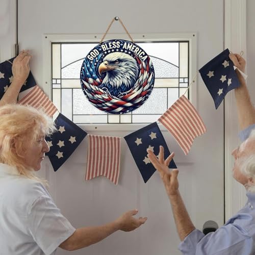4th of July Patriotic Door Sign with Eagle and Flag Design