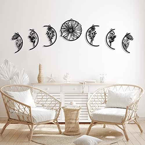 Moon Flower Metal Art Wall Sculpture Black