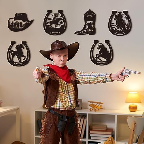 Therwen 6 Pcs Western Wall Decor Wood Art Set