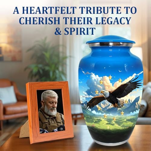 Eagle Flag Cremation Urn for Adult Male - Patriotic Cobalt Blue Large