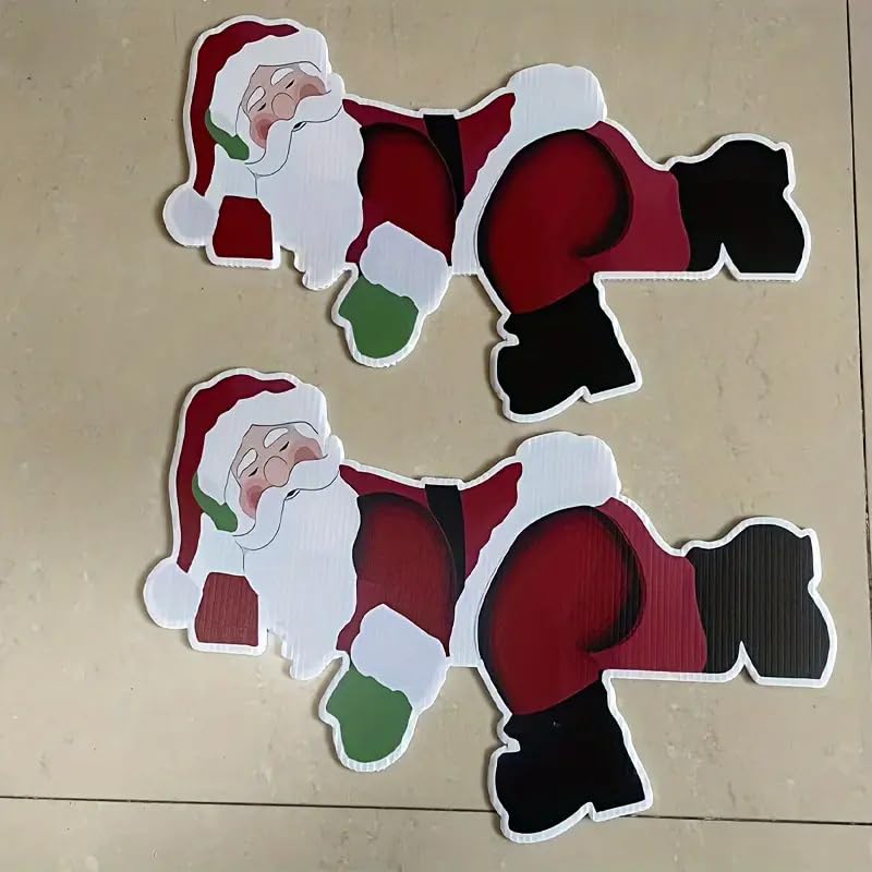 2PCS Christmas Santa Fence Peeker Yard Decor