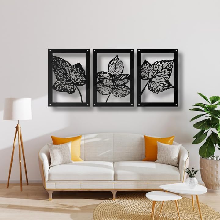 MOSHPY Leaves Metal Wall Decor 3 Panels