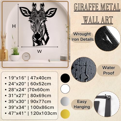 Stylish Giraffe Metal Wall Art Decor - Black 19x16