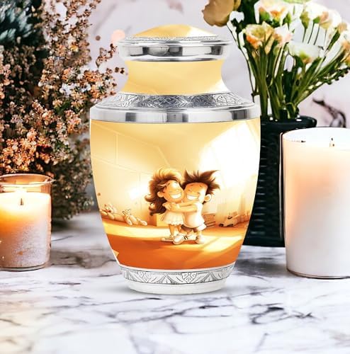 Brother Sister Urn Combo with Velvet Bag and 4 Small Cremation Urns