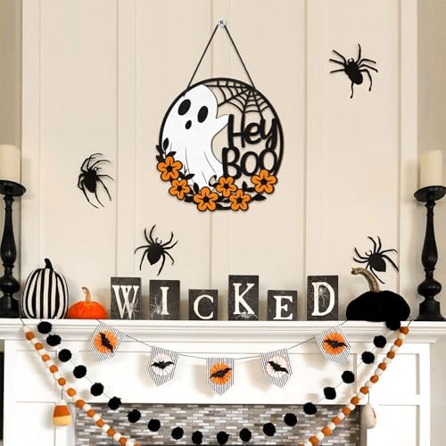 Halloween Hey Boo Ghost Flower Door Sign Decor
