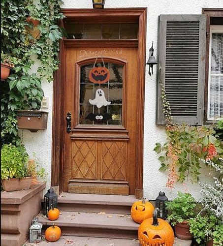Halloween Wooden Door Hanger 3 Pack with Pumpkin Ghost Bat Design