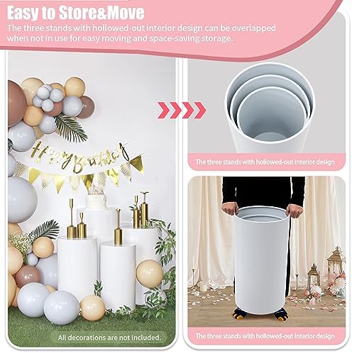 3 Pcs White Round Cylinder Pedestal Stand for Decor
