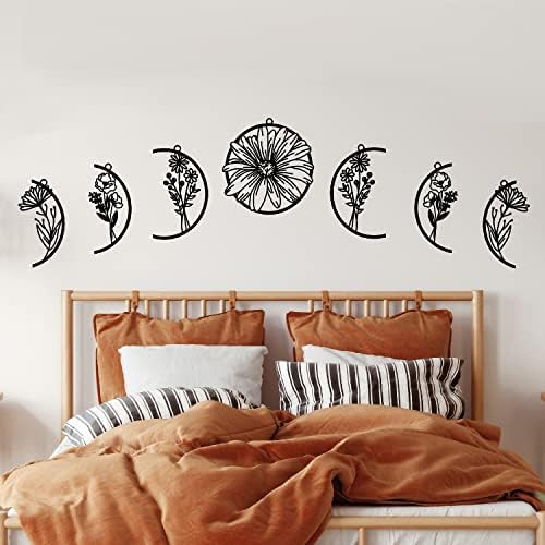 Moon Flower Metal Art Wall Sculpture Black