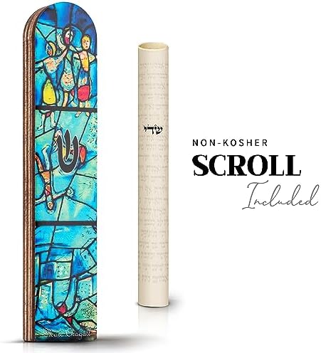 SURI Wooden Mezuzah with Turquoise Design 5 Easy Install Judaica