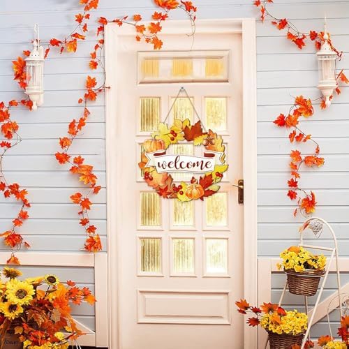 Fall Wood Wreath Front Door Sign Decor
