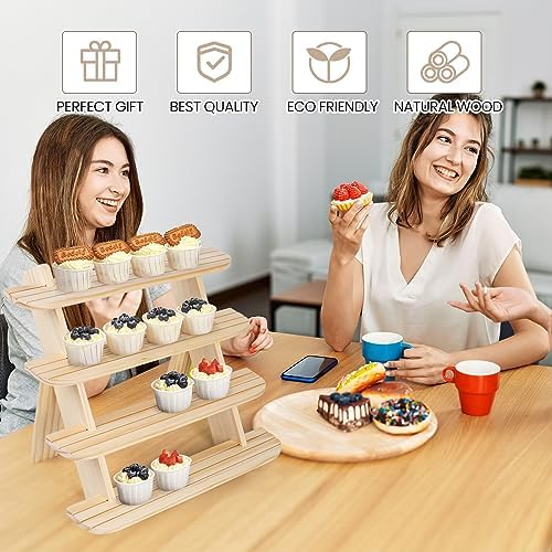 Wooden Cupcake Display Stand with 4 Tiers and Risers