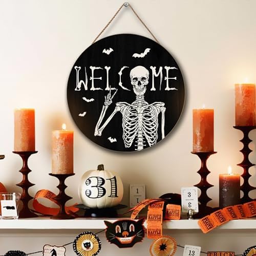 Halloween Skull Welcome Door Sign Decor