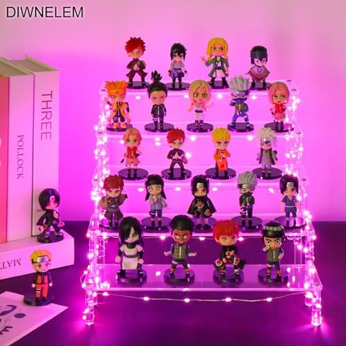 DIWNELEM 5 Tier Acrylic Display Riser with Pink LED Light