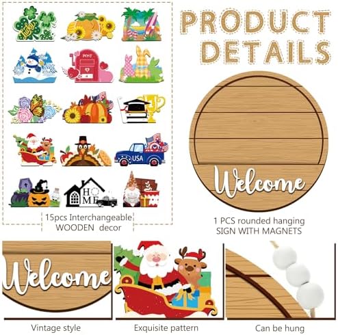 Sintuff Seasonal Welcome Sign with Interchangeable Decorations