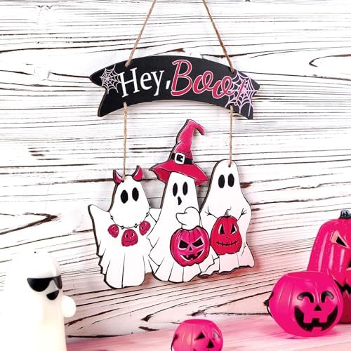 Kigley Halloween Wooden Door Decor Set with 3 Signs