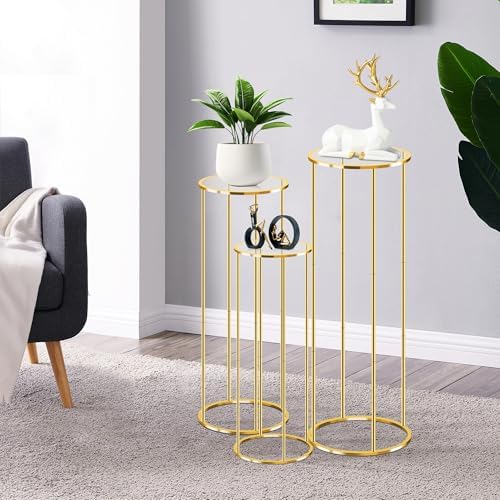 3PCS Gold Metal Cylinder Pedestal Stands For Party Decor