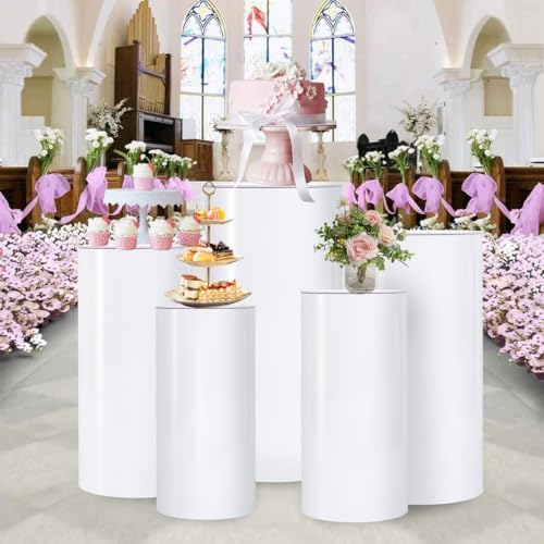 Vincidern 5PCS White Cylinder Pedestal Stand for Events