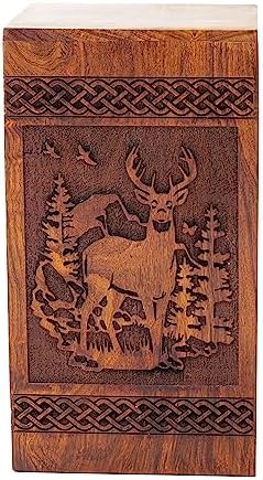 Wooden Deer Urn Handcrafted Rosewood Decorative Urn for Ashes