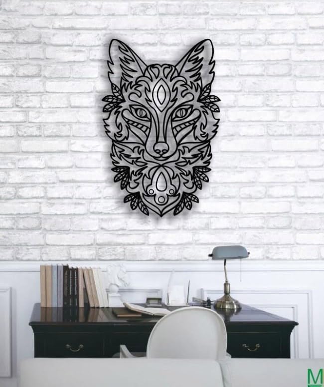 Black Metal Decorative Fox Wall Art Sculpture