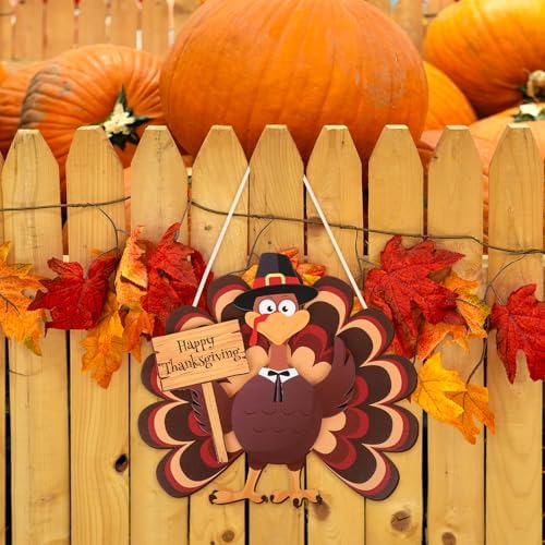 COCHIE Thanksgiving Turkey Wooden Wreath Sign for Front Door