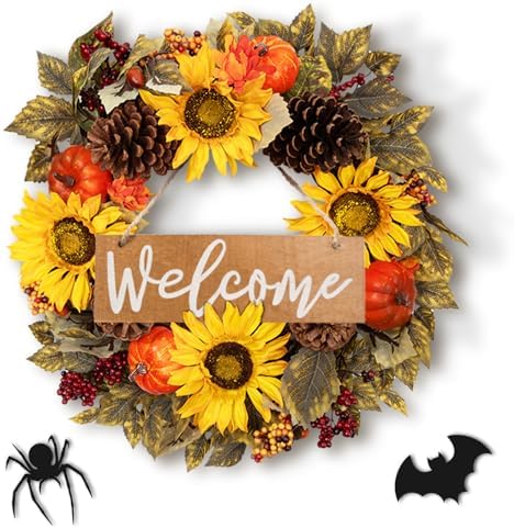20 Inch Fall Wreath with Welcome Sign Decor