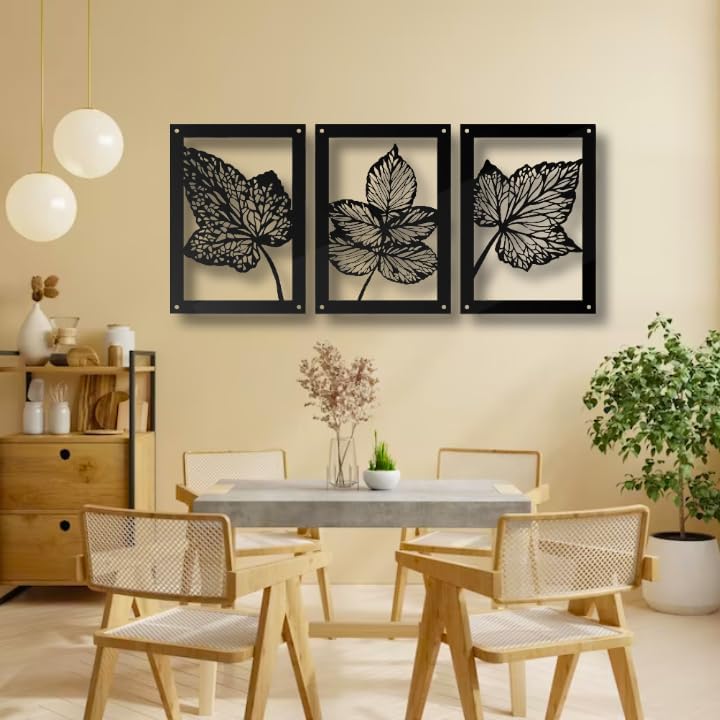 MOSHPY Leaves Metal Wall Decor 3 Panels