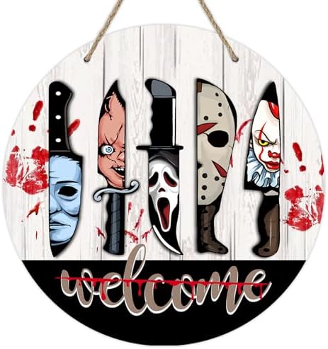 Welcome Halloween Knife Front Door Sign