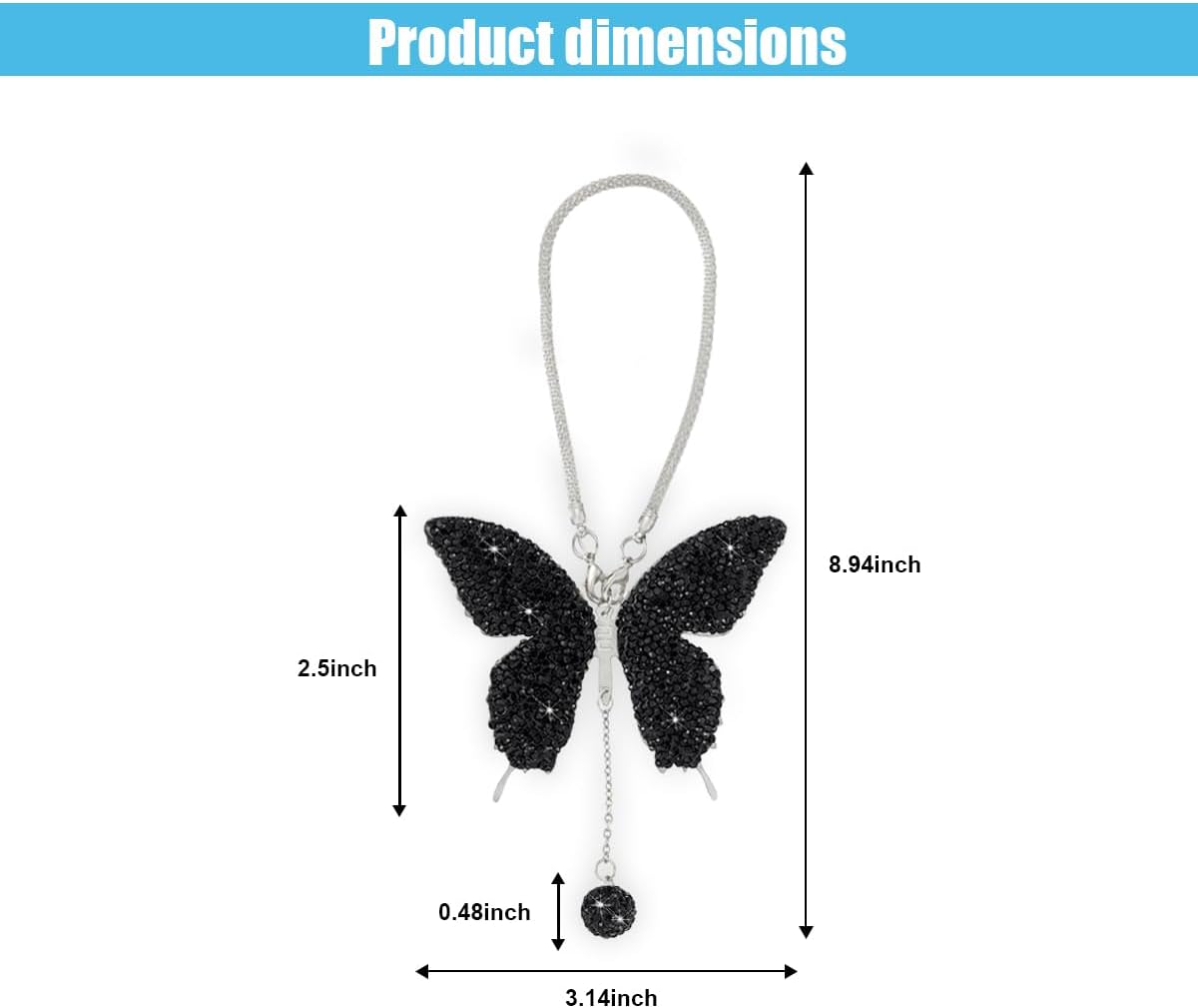Bling Butterfly Diamond Car Hanging Accessory - Black