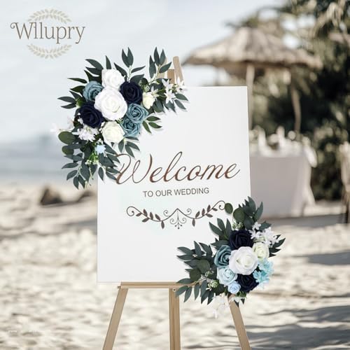Wilupry Blue Wedding Arch Flowers 2PCS Decorative Swag