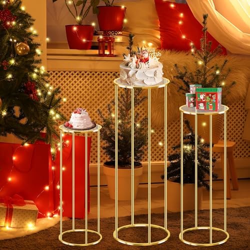3PCS Gold Metal Cylinder Pedestal Stands For Party Decor