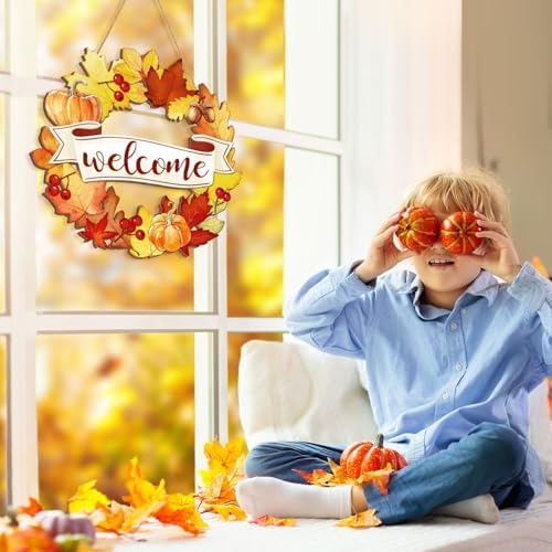 Fall Wood Wreath Front Door Sign Decor