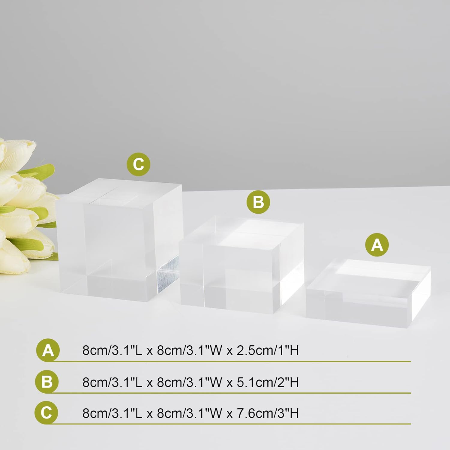 Clear Polished Acrylic Cube Photo Props 3Pcs Display Riser