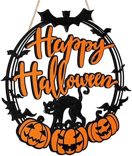 Bucherry Halloween Black Cat Pumpkin Door Sign