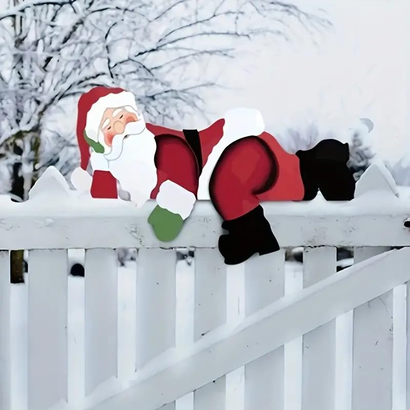 2PCS Christmas Santa Fence Peeker Yard Decor