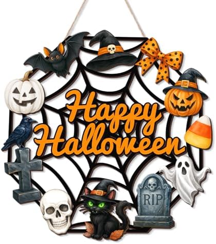 Halloween Wooden Ghost Door Wreath Sign
