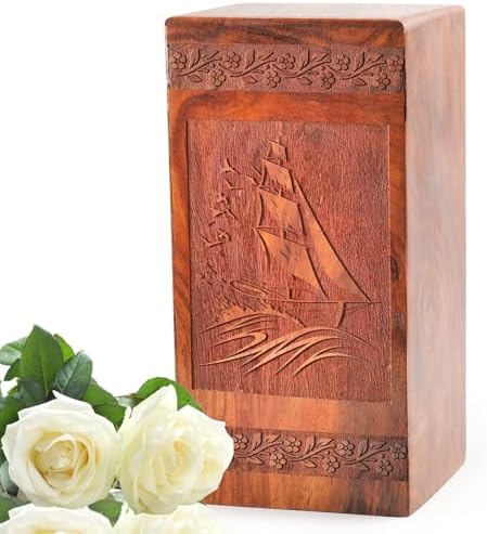 Handmade Wooden Urn Sailboat - Small Ashes Urn for Home or Burial