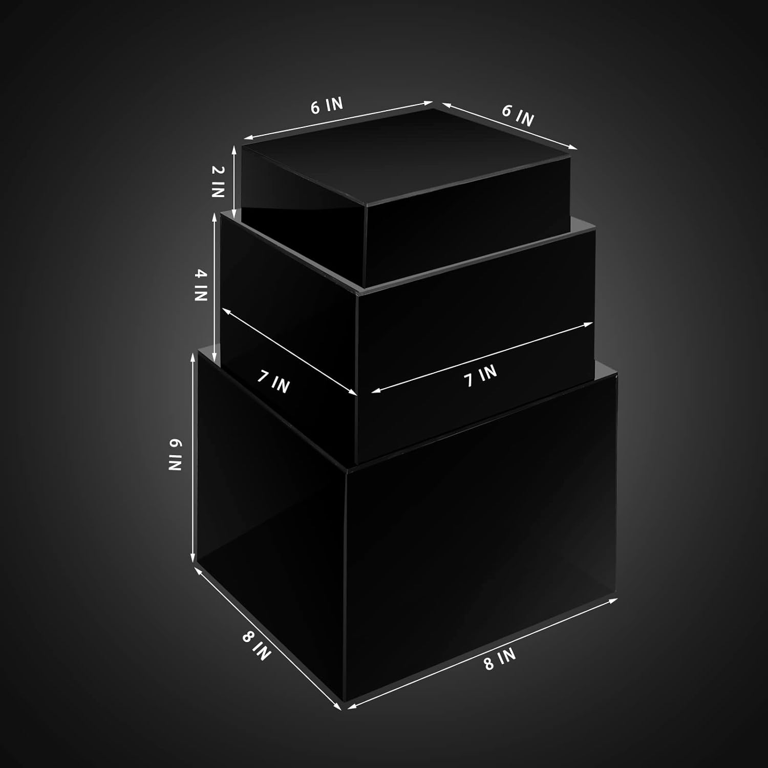 Set of 3 Acrylic Risers - Black Nesting Display Stands